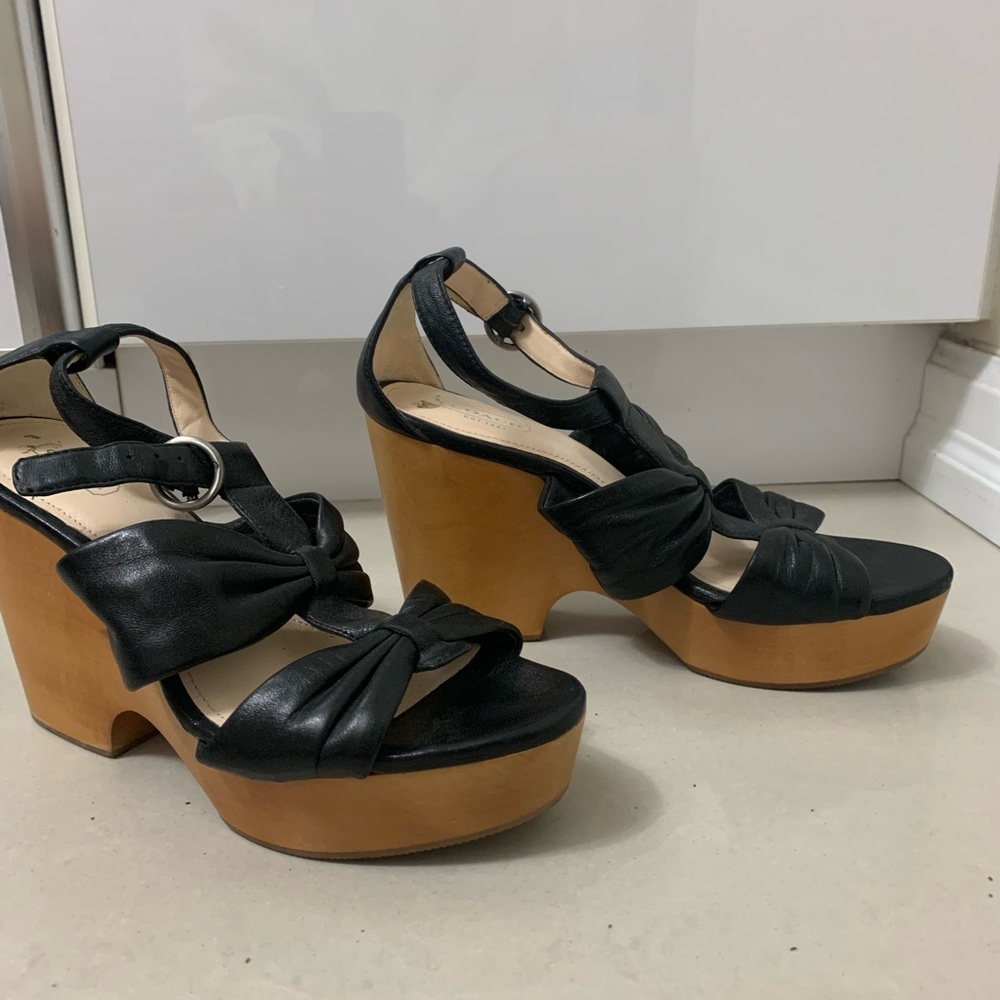 Coach Black and Tan Heeled Sandals